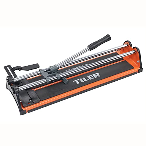 TILER 17 Inch Manual Tile Cutter, Professional Porcelain Ceramic Tile Cutter with Chrome Plated Solid Rails, Tungsten Carbide Cutting Wheel, Adjustable Fence Gauge, Anti-Skid Feet 8103E-2