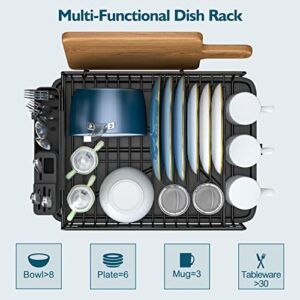 YASONIC Dish Drying Rack with Drainboard - Small Stainless Steel Dish Drainer with Swivel Spout - Dish Racks for Kitchen Counter- Rustproof Dish Rack with Removable Utensil Holder - Black