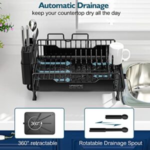 YASONIC Dish Drying Rack with Drainboard - Small Stainless Steel Dish Drainer with Swivel Spout - Dish Racks for Kitchen Counter- Rustproof Dish Rack with Removable Utensil Holder - Black