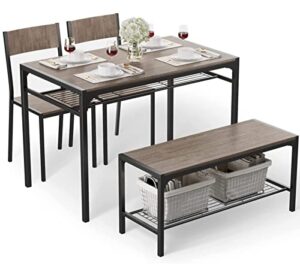 gizoon kitchen table and 2 chairs for 4 with bench, 4 piece dining table set for small space, apartment (grey)