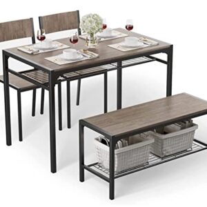 Gizoon Kitchen Table and 2 Chairs for 4 with Bench, 4 Piece Dining Table Set for Small Space, Apartment (Grey)