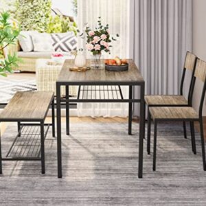 Gizoon Kitchen Table and 2 Chairs for 4 with Bench, 4 Piece Dining Table Set for Small Space, Apartment (Grey)