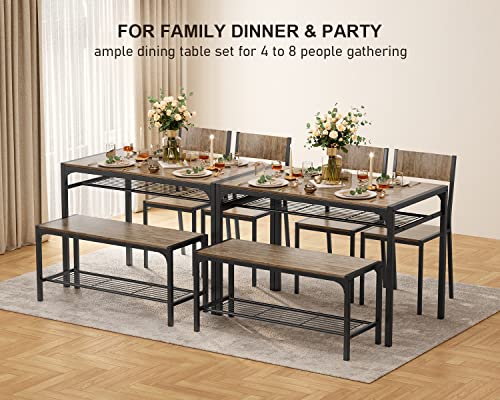 Gizoon Kitchen Table and 2 Chairs for 4 with Bench, 4 Piece Dining Table Set for Small Space, Apartment (Grey)