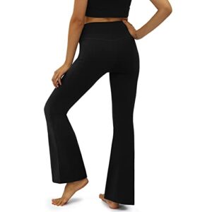 COPYLEAF Women's Flare Yogo Pants with Pockets-V Crossover High Waisted Bootcut Yoga Leggings-Flare Bell Bottom Workout Gym Leggings Black