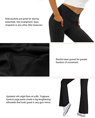 COPYLEAF Women's Flare Yogo Pants with Pockets-V Crossover High Waisted Bootcut Yoga Leggings-Flare Bell Bottom Workout Gym Leggings Black