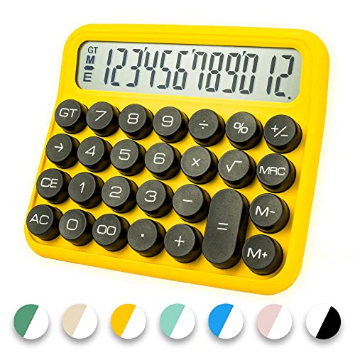 Standard Calculator 12 Digit,Desktop Large Display and Buttons,Calculator with Large LCD Display for Office,School, Home & Business Use,Automatic Sleep,with Battery.6 * 5.15in (Yellow and Black)