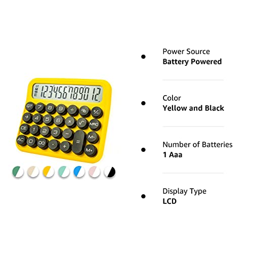 Standard Calculator 12 Digit,Desktop Large Display and Buttons,Calculator with Large LCD Display for Office,School, Home & Business Use,Automatic Sleep,with Battery.6 * 5.15in (Yellow and Black)