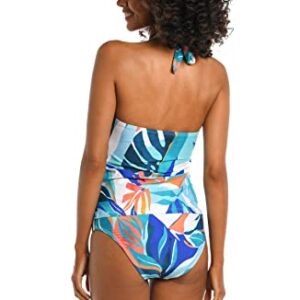 La Blanca Women's Halter Tankini Swimsuit Top, Ice Blue//Coastal Palms, 8