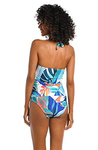 La Blanca Women's Halter Tankini Swimsuit Top, Ice Blue//Coastal Palms, 8