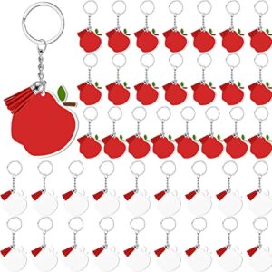 20 pcs teacher appreciation gift clear acrylic keychain blanks 2.3'' acrylic apple clear key chains with red tassel graduation back to school thank you gift for teacher appreciation week