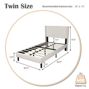 Zavoter Twin Upholstered Platform Bed Frame with Headboard, Mattress Foundation, Wood Slat Support, Quiet, no Box Spring Needed, Easy to Assemble Beige