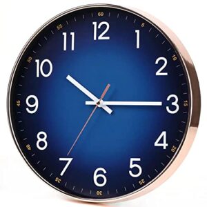 navy blue wall clock, 12" modern round wall clocks, quality quartz silent non-ticking wall clock, decor wall clocks for living room bedroom kitchenhome