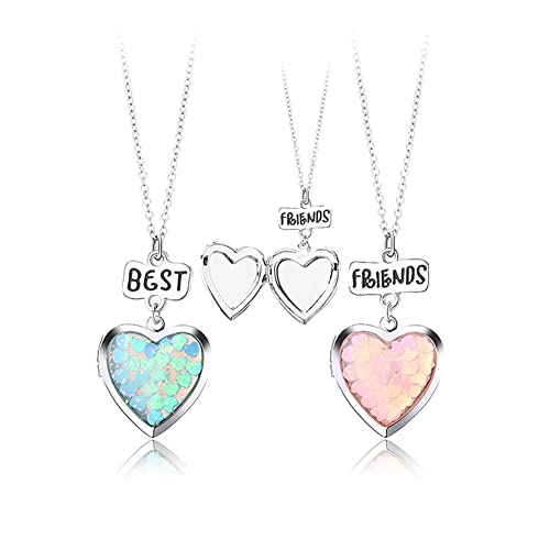 Kefley Heart Locket Necklace for Best Friends Matching Friendship Necklaces for 2 Girls Bff Birthday Christmas Gifts for Girl Bestie Necklace for Friends Sweet Gifts for Girls