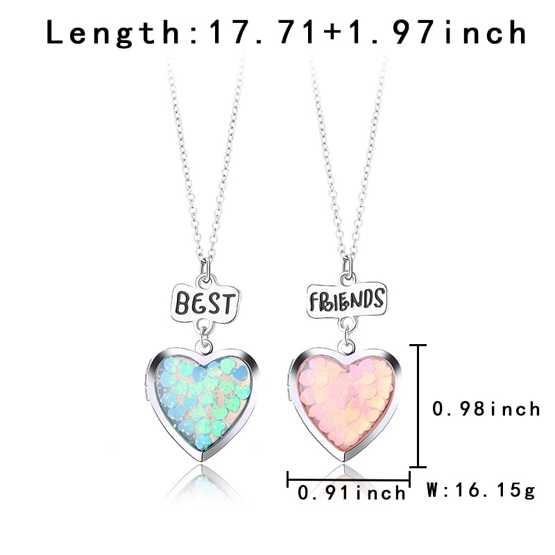 Kefley Heart Locket Necklace for Best Friends Matching Friendship Necklaces for 2 Girls Bff Birthday Christmas Gifts for Girl Bestie Necklace for Friends Sweet Gifts for Girls