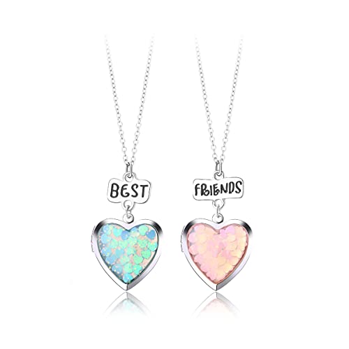 Kefley Heart Locket Necklace for Best Friends Matching Friendship Necklaces for 2 Girls Bff Birthday Christmas Gifts for Girl Bestie Necklace for Friends Sweet Gifts for Girls