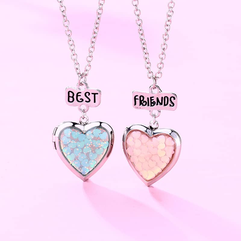 Kefley Heart Locket Necklace for Best Friends Matching Friendship Necklaces for 2 Girls Bff Birthday Christmas Gifts for Girl Bestie Necklace for Friends Sweet Gifts for Girls