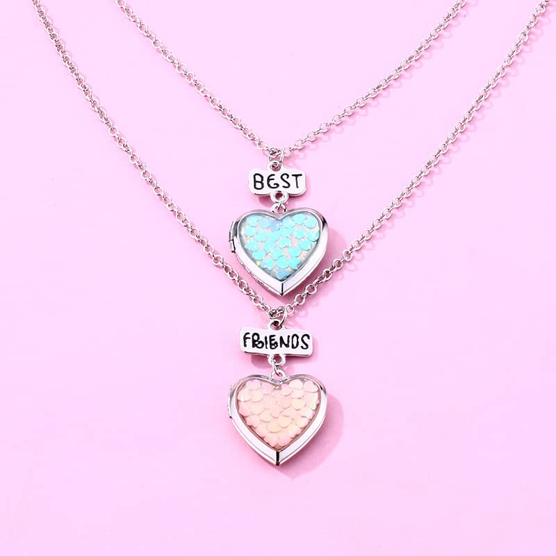 Kefley Heart Locket Necklace for Best Friends Matching Friendship Necklaces for 2 Girls Bff Birthday Christmas Gifts for Girl Bestie Necklace for Friends Sweet Gifts for Girls