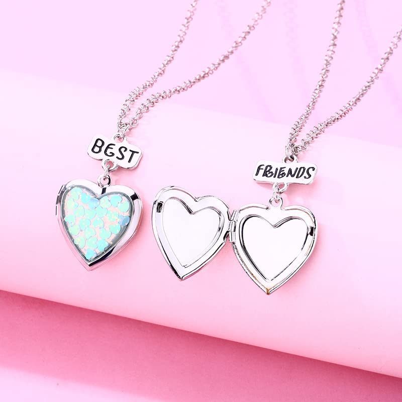 Kefley Heart Locket Necklace for Best Friends Matching Friendship Necklaces for 2 Girls Bff Birthday Christmas Gifts for Girl Bestie Necklace for Friends Sweet Gifts for Girls