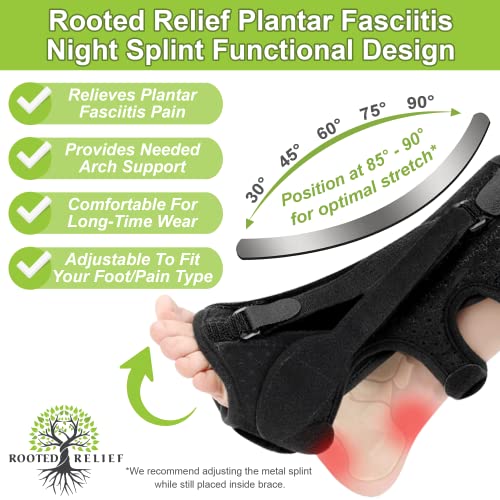 Rooted Relief 2-Pack Plantar Fasciitis Night Splints – 3 Adjustable Straps - Offers Relief for Plantar Fasciitis, Achilles Tendonitis and Foot Drop - One Size Fits All