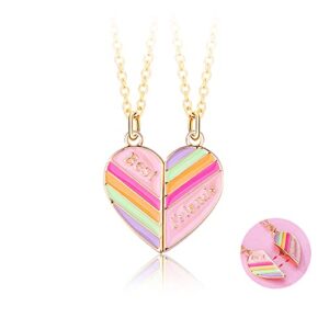 kefley magnetic bff necklace for 2 girls heart rainbow friends necklaces for best friend birthday christmas gift for bestie matching friendship necklace for 2 teen girls