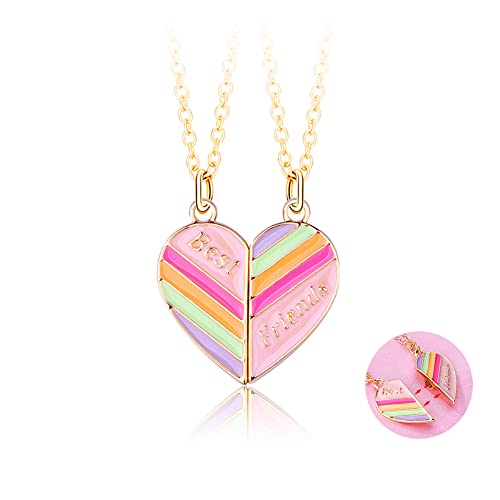 Kefley Magnetic BFF Necklace for 2 Girls Heart Rainbow Friends Necklaces for Best Friend Birthday Christmas Gift for Bestie Matching Friendship Necklace for 2 Teen Girls