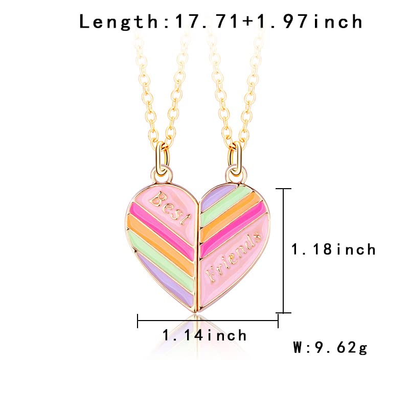 Kefley Magnetic BFF Necklace for 2 Girls Heart Rainbow Friends Necklaces for Best Friend Birthday Christmas Gift for Bestie Matching Friendship Necklace for 2 Teen Girls