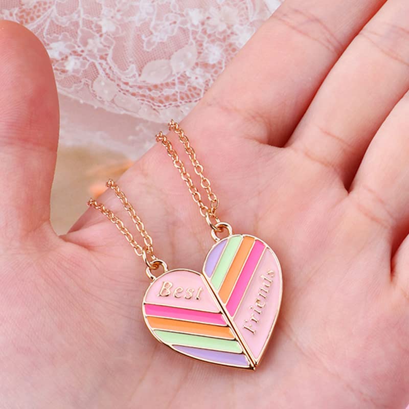 Kefley Magnetic BFF Necklace for 2 Girls Heart Rainbow Friends Necklaces for Best Friend Birthday Christmas Gift for Bestie Matching Friendship Necklace for 2 Teen Girls