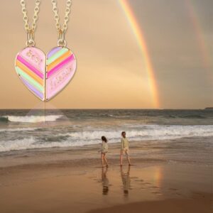 Kefley Magnetic BFF Necklace for 2 Girls Heart Rainbow Friends Necklaces for Best Friend Birthday Christmas Gift for Bestie Matching Friendship Necklace for 2 Teen Girls