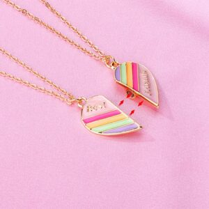 Kefley Magnetic BFF Necklace for 2 Girls Heart Rainbow Friends Necklaces for Best Friend Birthday Christmas Gift for Bestie Matching Friendship Necklace for 2 Teen Girls