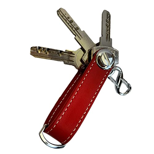 Leather Key Organizer, Minimalist Key Chain, Compact key holder, Smart keychain (RED)