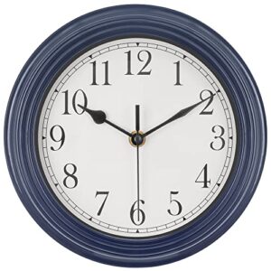mofine wall clock for living room decor, small kitchen wall clock, silent wall clocks battery operated for bathroom/bedroom/office, 9 inch-navy blue