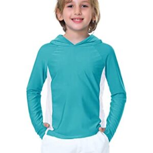 Kids Hooded Swim Shirt Long Sleeve Boys Girls Solid Color Rash Guard Tops Uv Protective Athletic Shirts Aqua White 7-8 Years