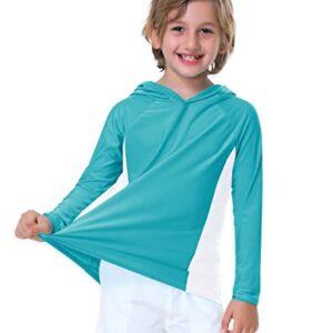 Kids Hooded Swim Shirt Long Sleeve Boys Girls Solid Color Rash Guard Tops Uv Protective Athletic Shirts Aqua White 7-8 Years