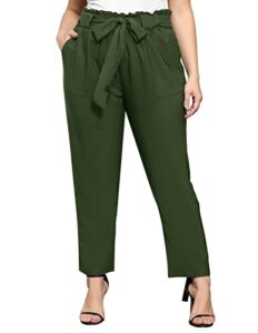kimcurvy paper bag pants for women high waist plus size pencil pants for work army green 18w