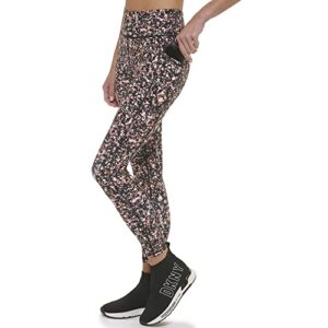 DKNY Women's Tight Printed High Waist Performance Leggings, Rosewater Pollock, Medium