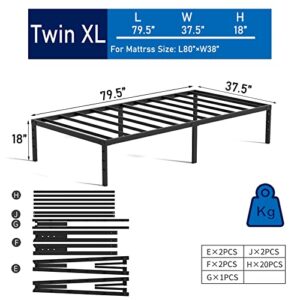 Vengarus 18 Inch Tall Twin XL Bed Frame,Platform Bed Frame with Steel Slat -No Box Spring Needed,Easy Assembly,Under Bed Storage,Non-Slip Mattress Foundation,Twin XL Size Bed Frame,Black