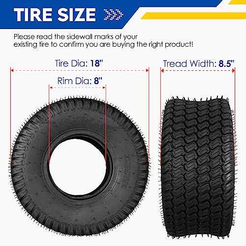 Lawn Mower Tires 18X8.50-8 18X8.50X8 Pneumatic 4Ply Tubeless Turf Tire for Riding Lawnmower Garden Tractor 188508 (2 Pack)