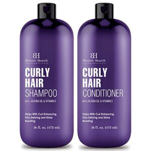 botanic hearth curly hair shampoo and conditioner set for curly hair | detangle, define & enhance curls | with jojoba oil & vitamin e | sulphate free | 16 fl oz x 2