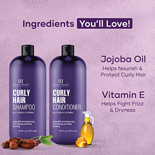 Botanic Hearth Curly Hair Shampoo and Conditioner Set For Curly Hair | Detangle, Define & Enhance Curls | With Jojoba oil & Vitamin E | Sulphate Free | 16 fl oz x 2