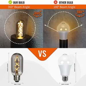 OMED T45/T14 Dimmable Vintage LED Edison Bulbs, E26 4W Antique Fishbone LED Filament Tubular Edison Bulbs 40 Watt Equivalent, 200LM 2700K Soft White Spiral Retro Tube Bulbs, Smoke Grey Glass, 6 Pack