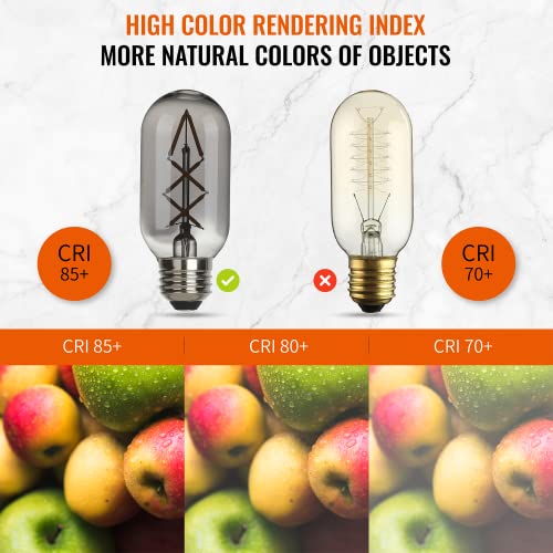 OMED T45/T14 Dimmable Vintage LED Edison Bulbs, E26 4W Antique Fishbone LED Filament Tubular Edison Bulbs 40 Watt Equivalent, 200LM 2700K Soft White Spiral Retro Tube Bulbs, Smoke Grey Glass, 6 Pack