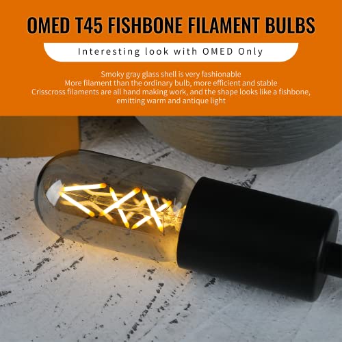 OMED T45/T14 Dimmable Vintage LED Edison Bulbs, E26 4W Antique Fishbone LED Filament Tubular Edison Bulbs 40 Watt Equivalent, 200LM 2700K Soft White Spiral Retro Tube Bulbs, Smoke Grey Glass, 6 Pack