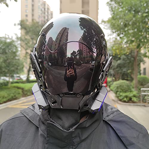 KYEDAY Punk Gothic Cyber Mask for Men,Techwear mask, Halloween Cosplay Costume Accessory with LED Light, Futuristic Mask