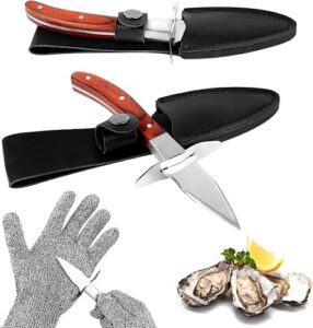 2 pcs oyster shucking knife, level 5 protection oyster shucking gloves, oyster shucking kits with lemon squeezer, seafood opener kit tools gift