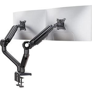 am alphamount dual monitor stand, ultrawide 13-35 inch dual monitor mount, height adjustable gas spring monitor arm desk mount for 2 monitors full motion vesa bracket, each arm holds up to 26.4lbs