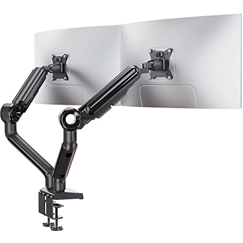 AM alphamount Dual Monitor Stand, Ultrawide 13-35 Inch Dual Monitor Mount, Height Adjustable Gas Spring Monitor Arm Desk Mount for 2 Monitors Full Motion VESA Bracket, Each Arm Holds up to 26.4lbs