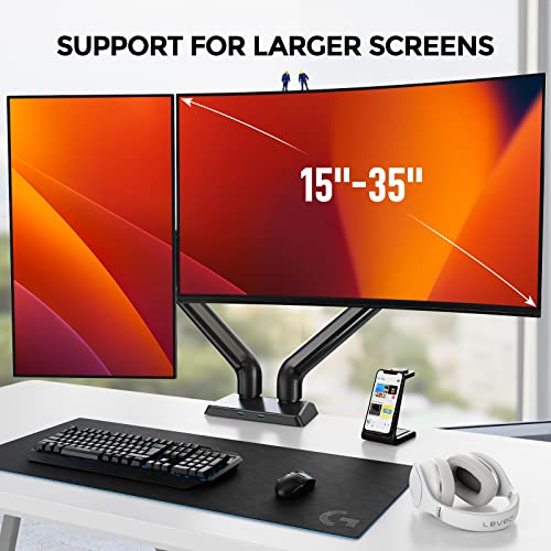 AM alphamount Dual Monitor Stand, Ultrawide 13-35 Inch Dual Monitor Mount, Height Adjustable Gas Spring Monitor Arm Desk Mount for 2 Monitors Full Motion VESA Bracket, Each Arm Holds up to 26.4lbs