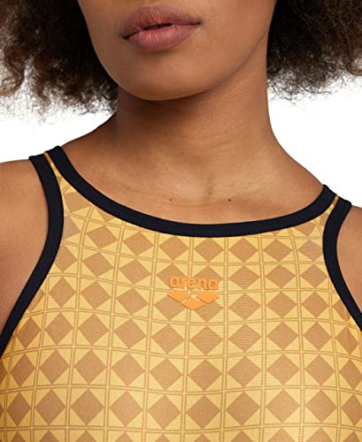 Arena Women's Standard Single Design Seamless One Piece Swimsuit, Gold-Multi Black, 34