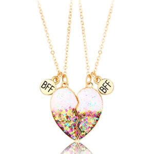 huasai bff necklace for 2 girls matching friendship necklace half heart pendant flamingo necklace best friends necklaces for sister birthday gifts (d: white heart necklace)