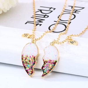 HUASAI Bff Necklace for 2 Girls Matching Friendship Necklace Half Heart Pendant Flamingo Necklace Best Friends Necklaces for Sister Birthday Gifts (D: white heart necklace)